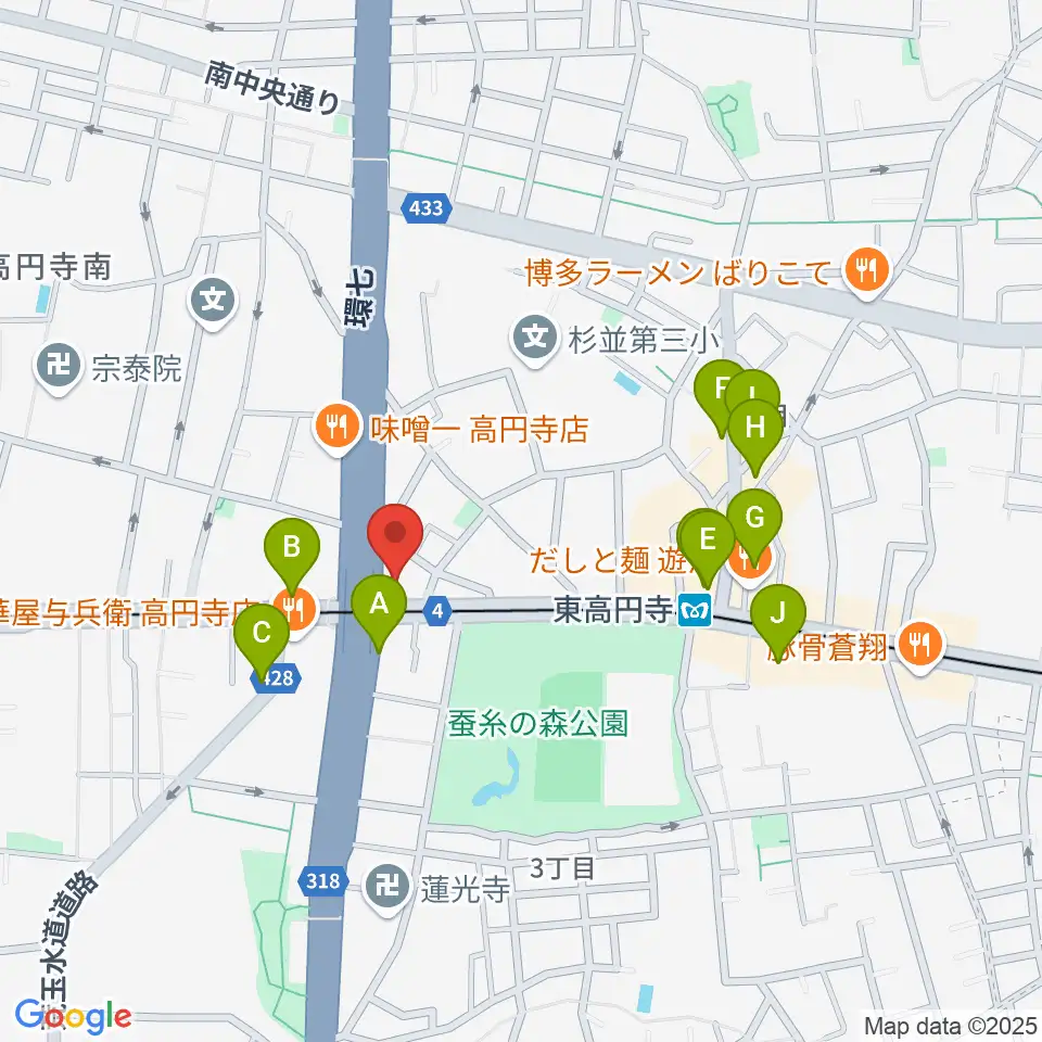 東高円寺U.F.O.CLUB周辺のカフェ一覧地図