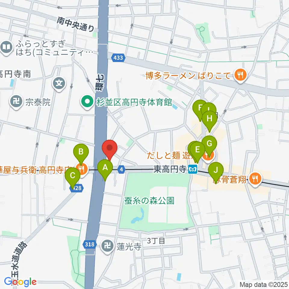 東高円寺U.F.O.CLUB周辺のカフェ一覧地図
