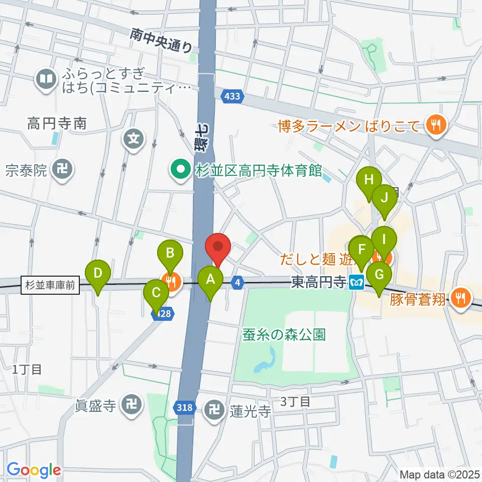 東高円寺U.F.O.CLUB周辺のカフェ一覧地図