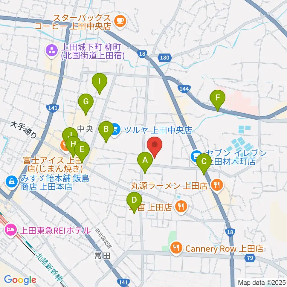 上田文化会館周辺のカフェ一覧地図