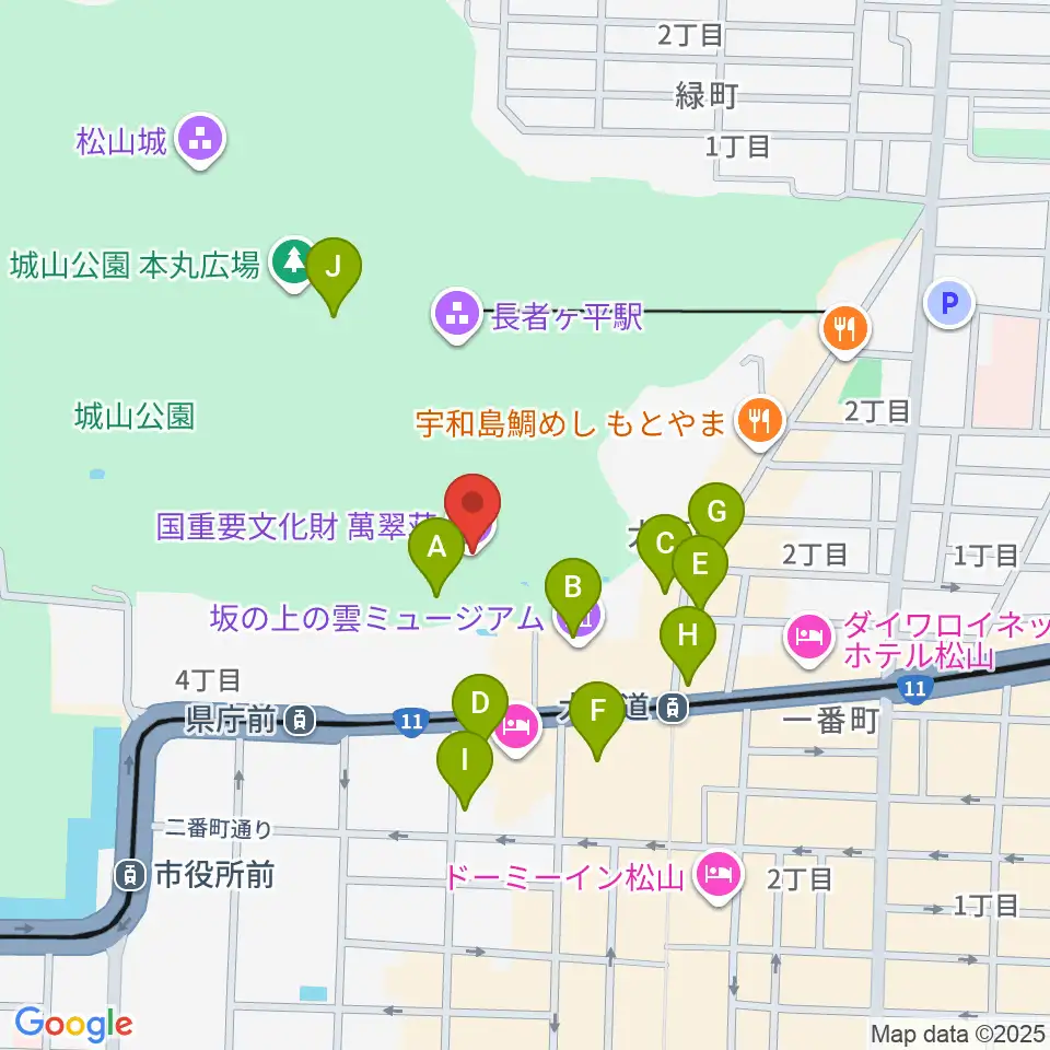 萬翠荘周辺のカフェ一覧地図