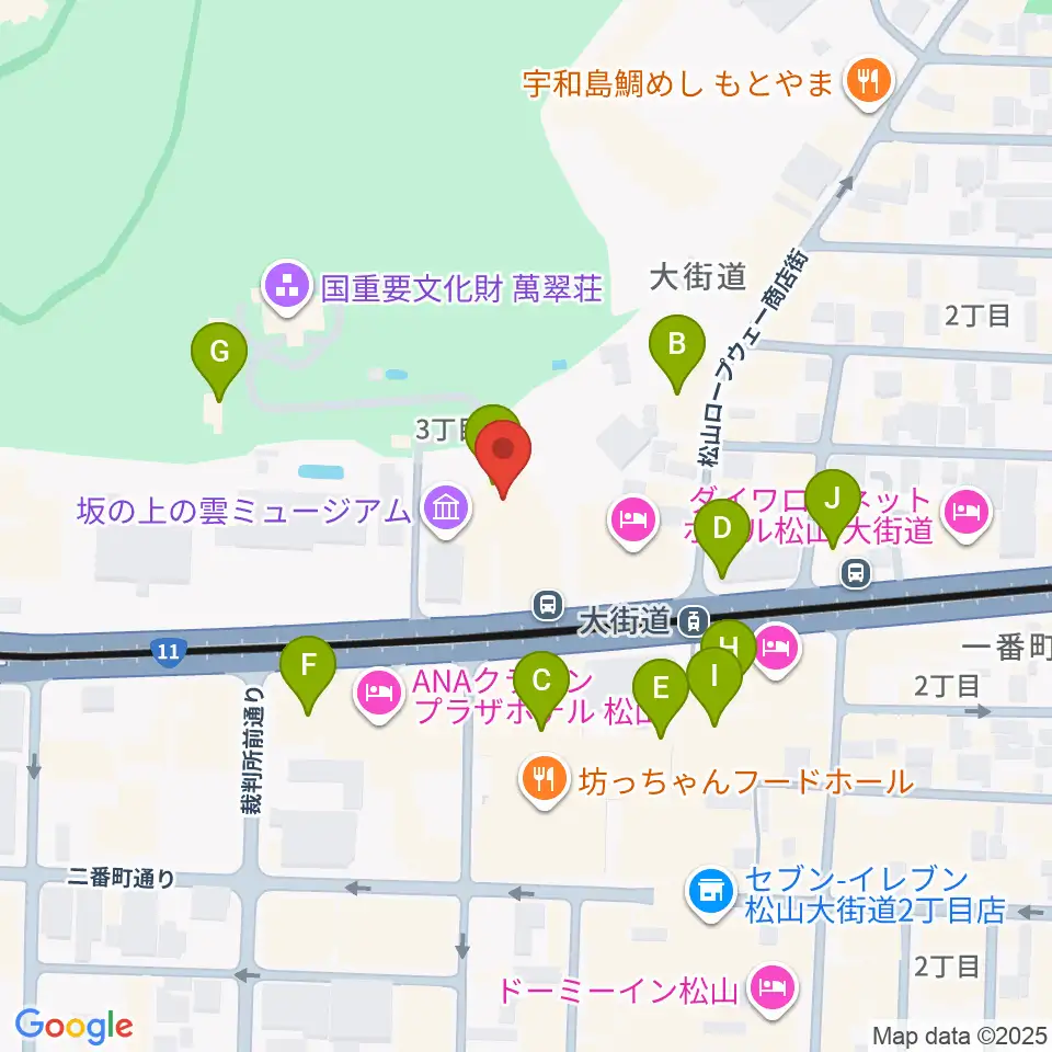 坂の上の雲ミュージアム周辺のカフェ一覧地図