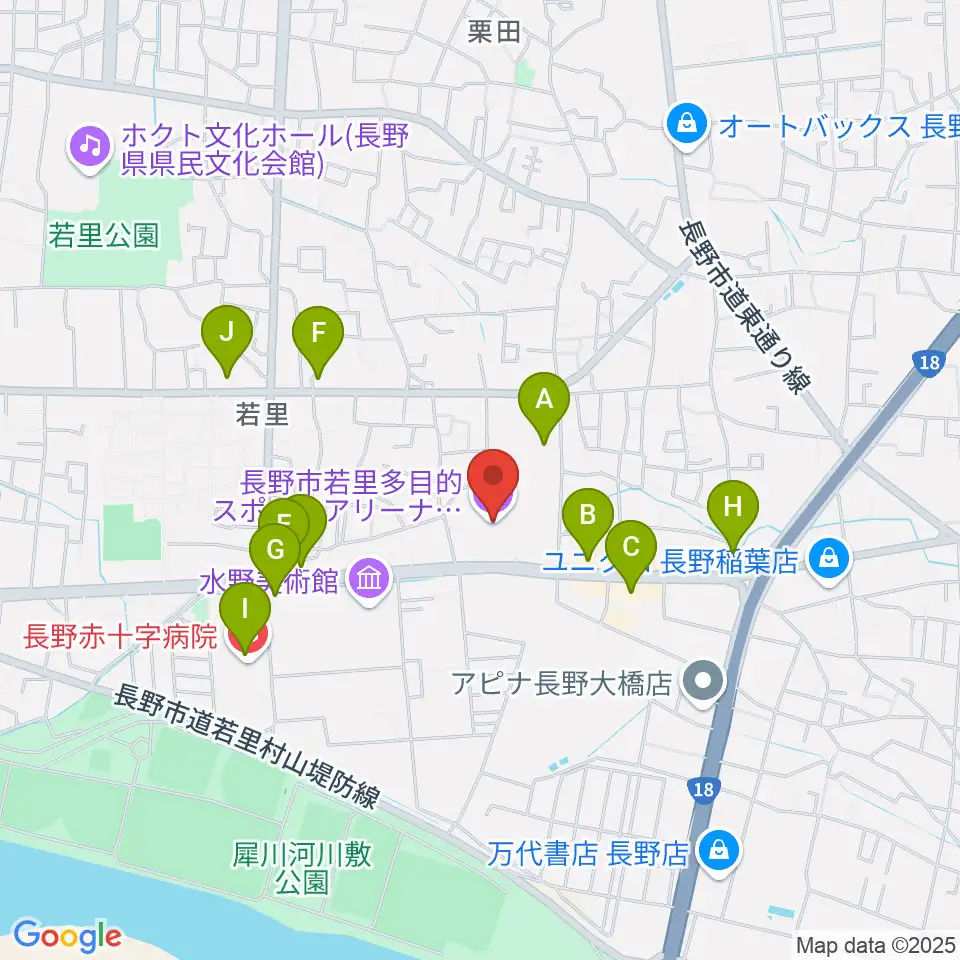 長野ビッグハット周辺のカフェ一覧地図