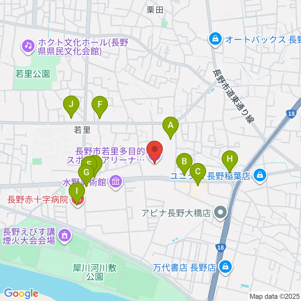 長野ビッグハット周辺のカフェ一覧地図