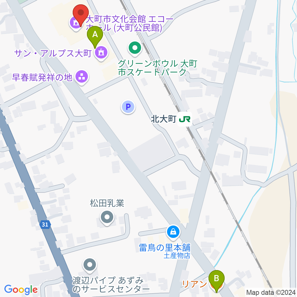 大町市文化会館エコーホール周辺のカフェ一覧地図