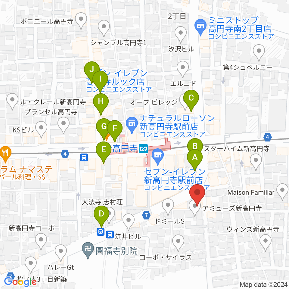 新高円寺スタックスフレッド周辺のカフェ一覧地図