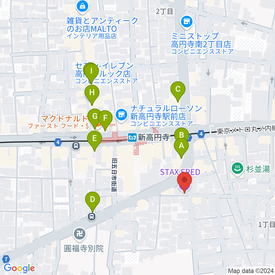 新高円寺スタックスフレッド周辺のカフェ一覧地図