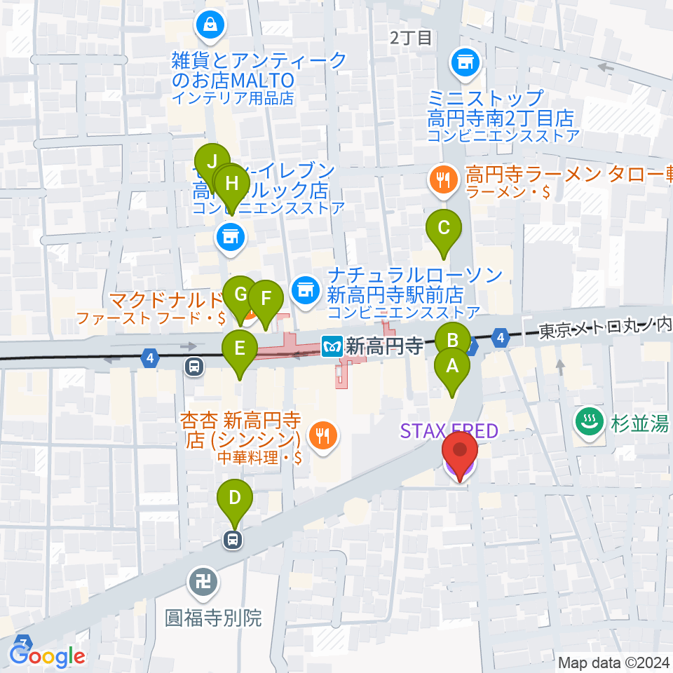 新高円寺スタックスフレッド周辺のカフェ一覧地図