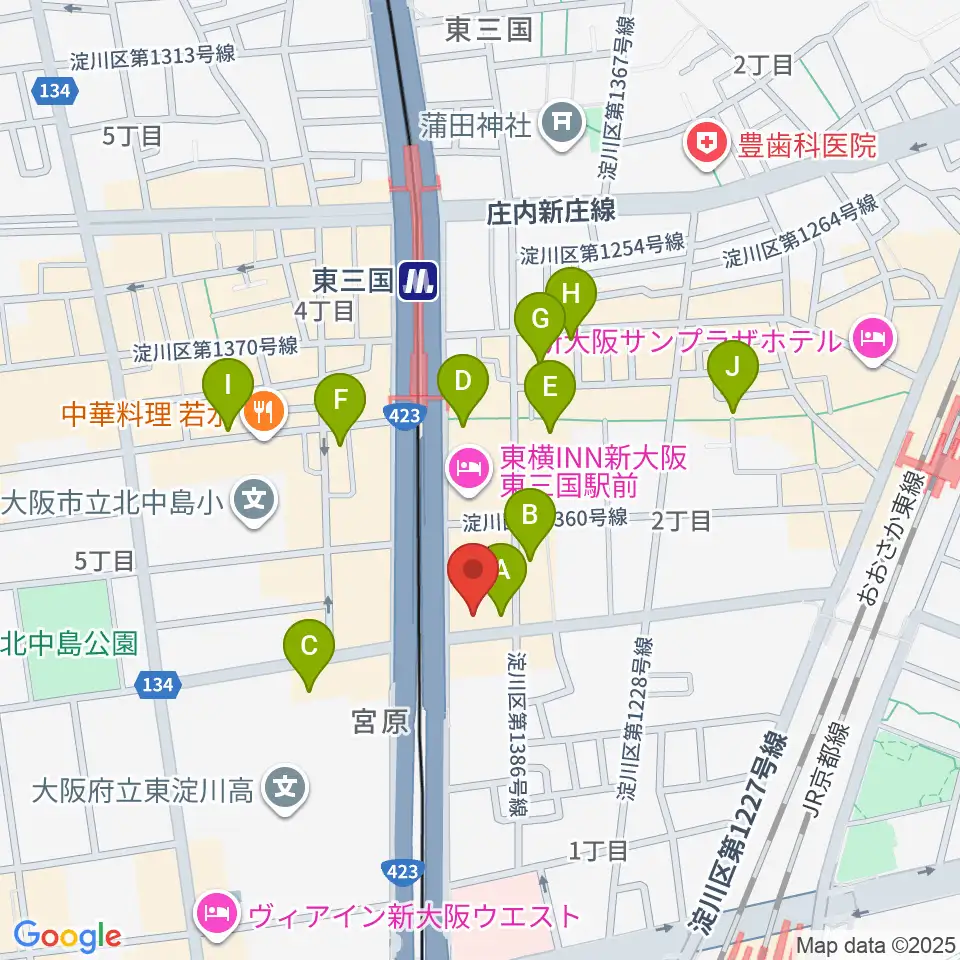 ビーテックジャパン大阪スタジオ周辺のカフェ一覧地図
