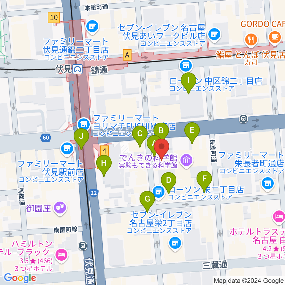 ドルチェ楽器 名古屋店周辺のカフェ一覧地図