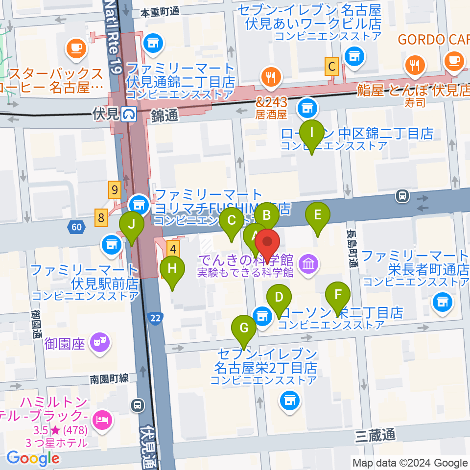 ドルチェ楽器 名古屋店周辺のカフェ一覧地図