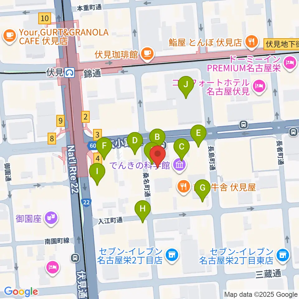 ドルチェ楽器 名古屋店周辺のカフェ一覧地図