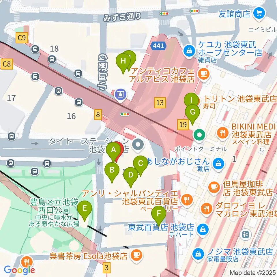 池袋Absolute Blue周辺のカフェ一覧地図