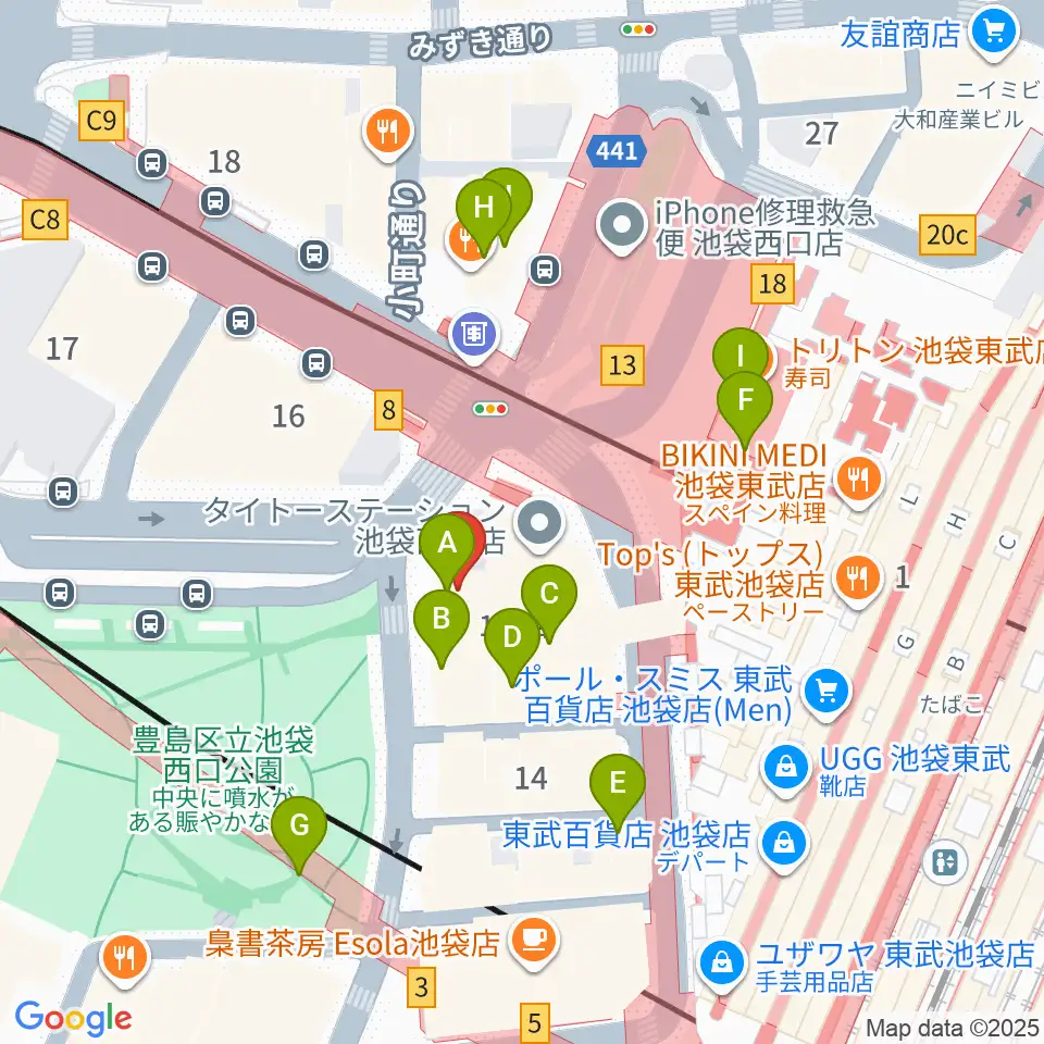 池袋Absolute Blue周辺のカフェ一覧地図