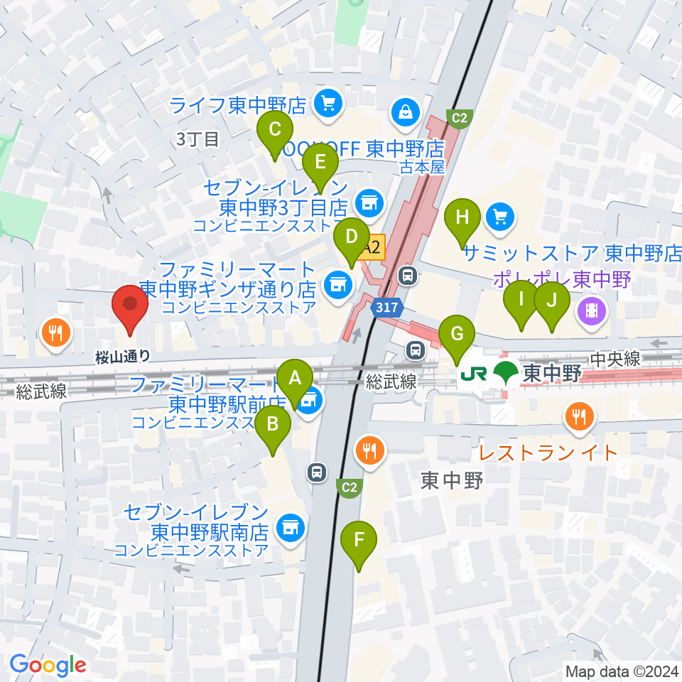 東中野カフェ・ド・リヨン周辺のカフェ一覧地図