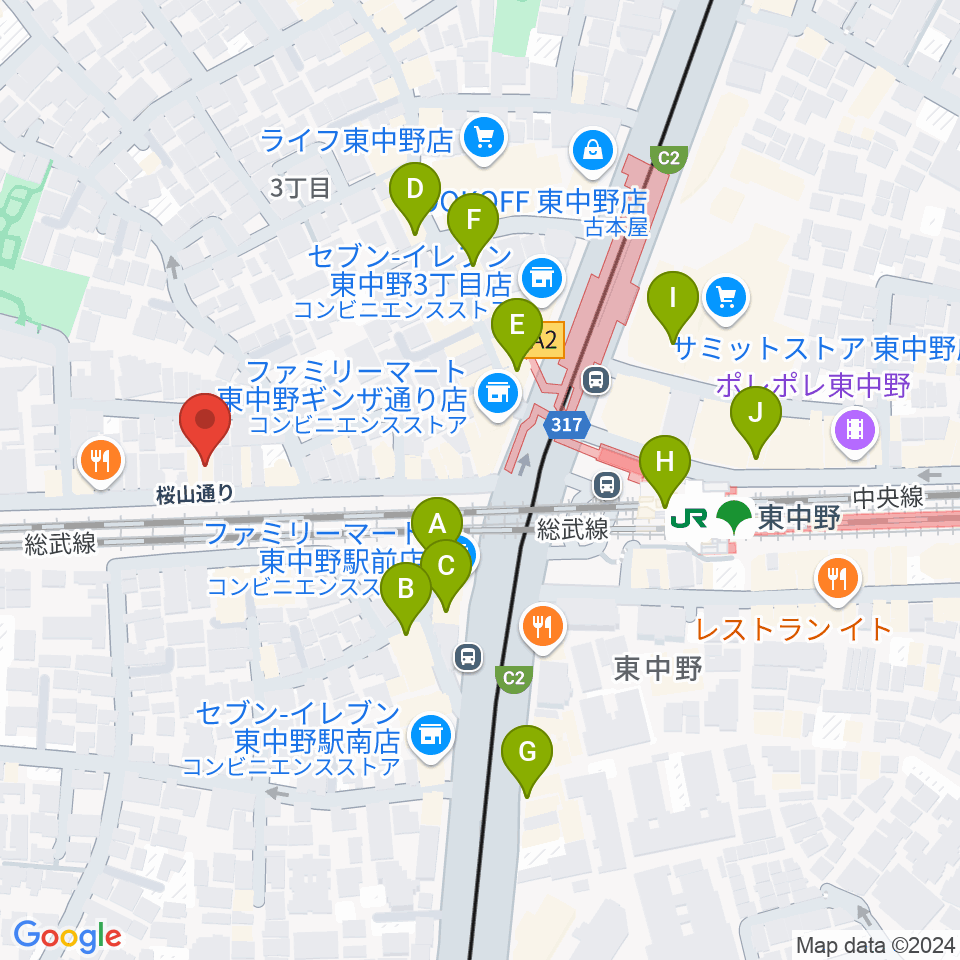 東中野カフェ・ド・リヨン周辺のカフェ一覧地図