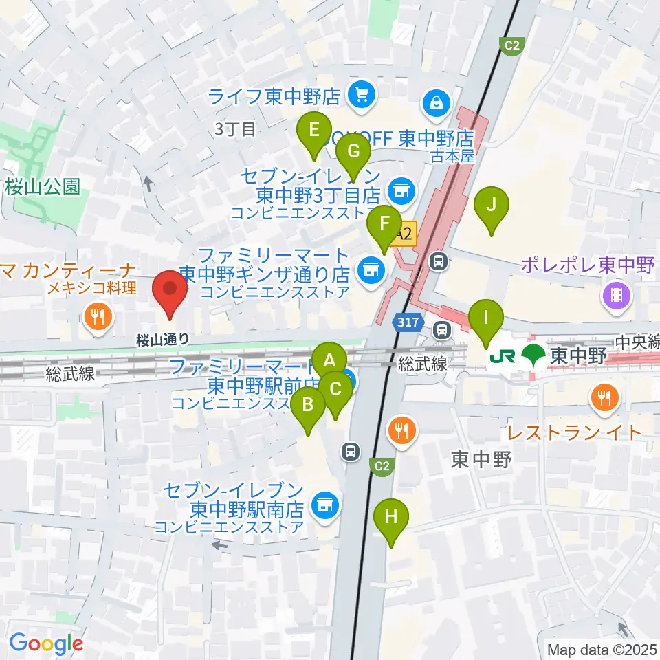 東中野カフェ・ド・リヨン周辺のカフェ一覧地図