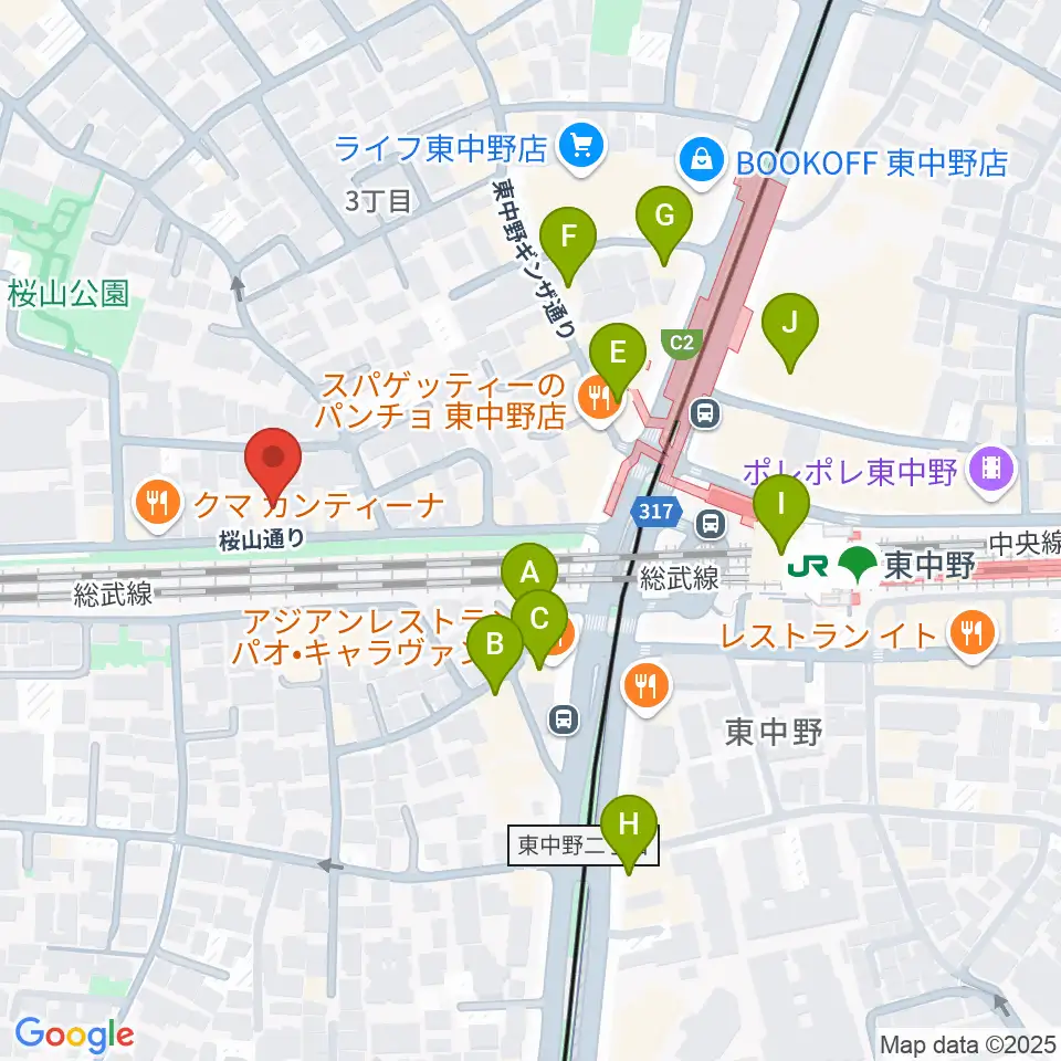東中野カフェ・ド・リヨン周辺のカフェ一覧地図