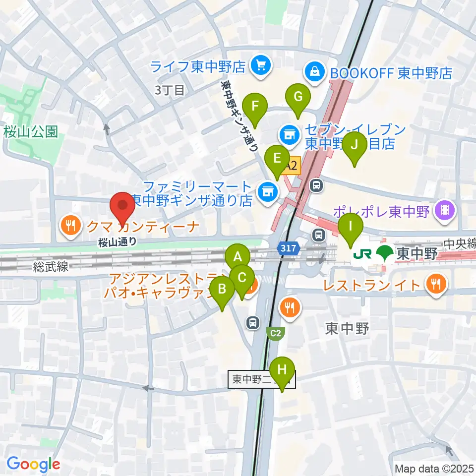 東中野カフェ・ド・リヨン周辺のカフェ一覧地図