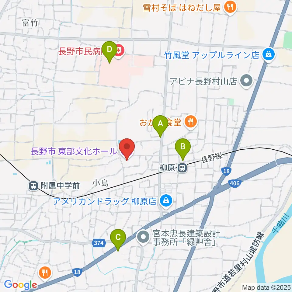 長野市東部文化ホール周辺のカフェ一覧地図