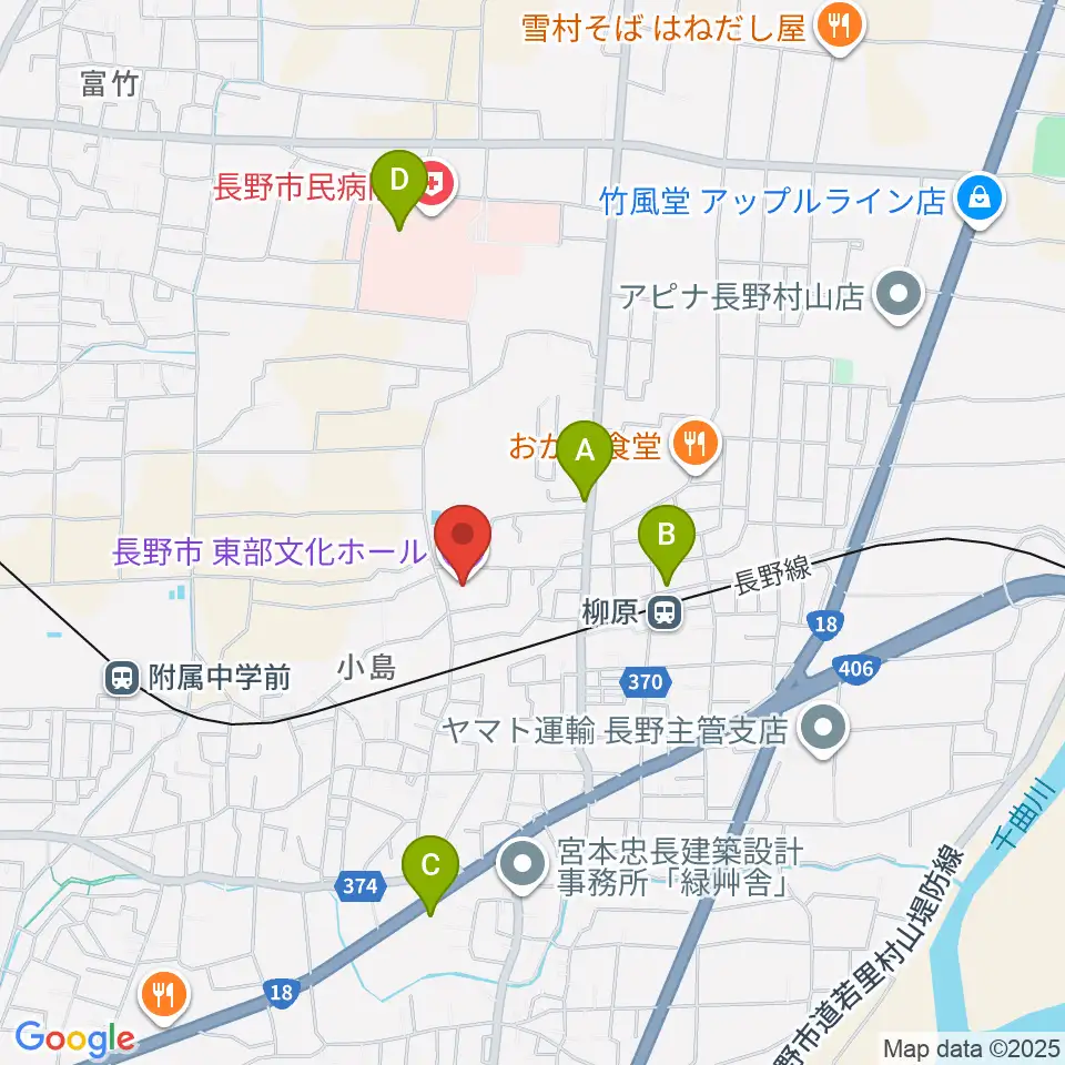 長野市東部文化ホール周辺のカフェ一覧地図