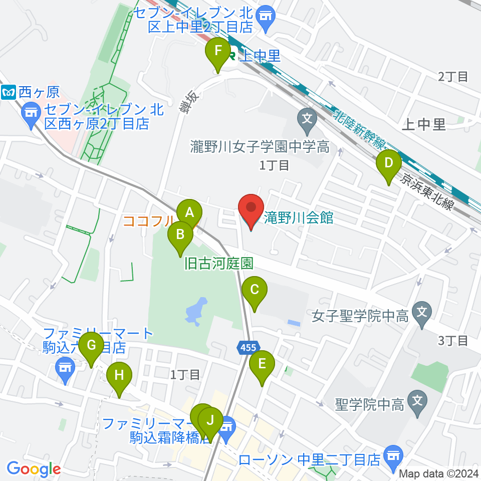 滝野川会館周辺のカフェ一覧地図