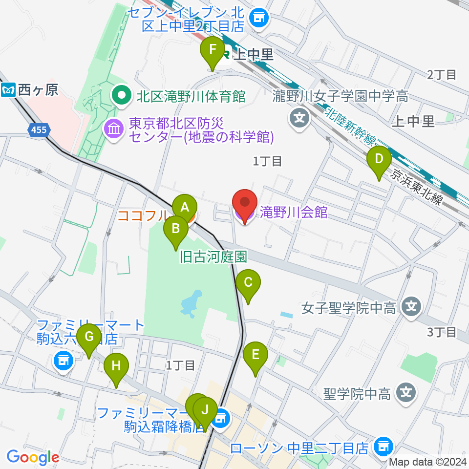 滝野川会館周辺のカフェ一覧地図