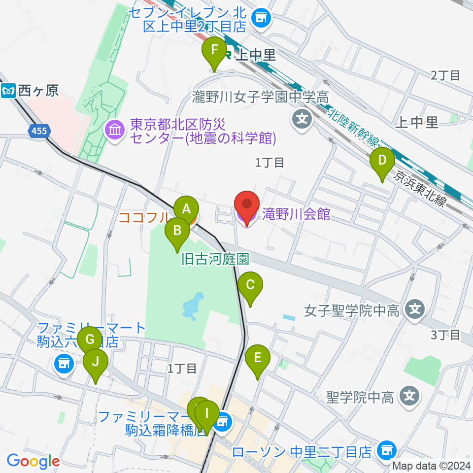 滝野川会館周辺のカフェ一覧地図