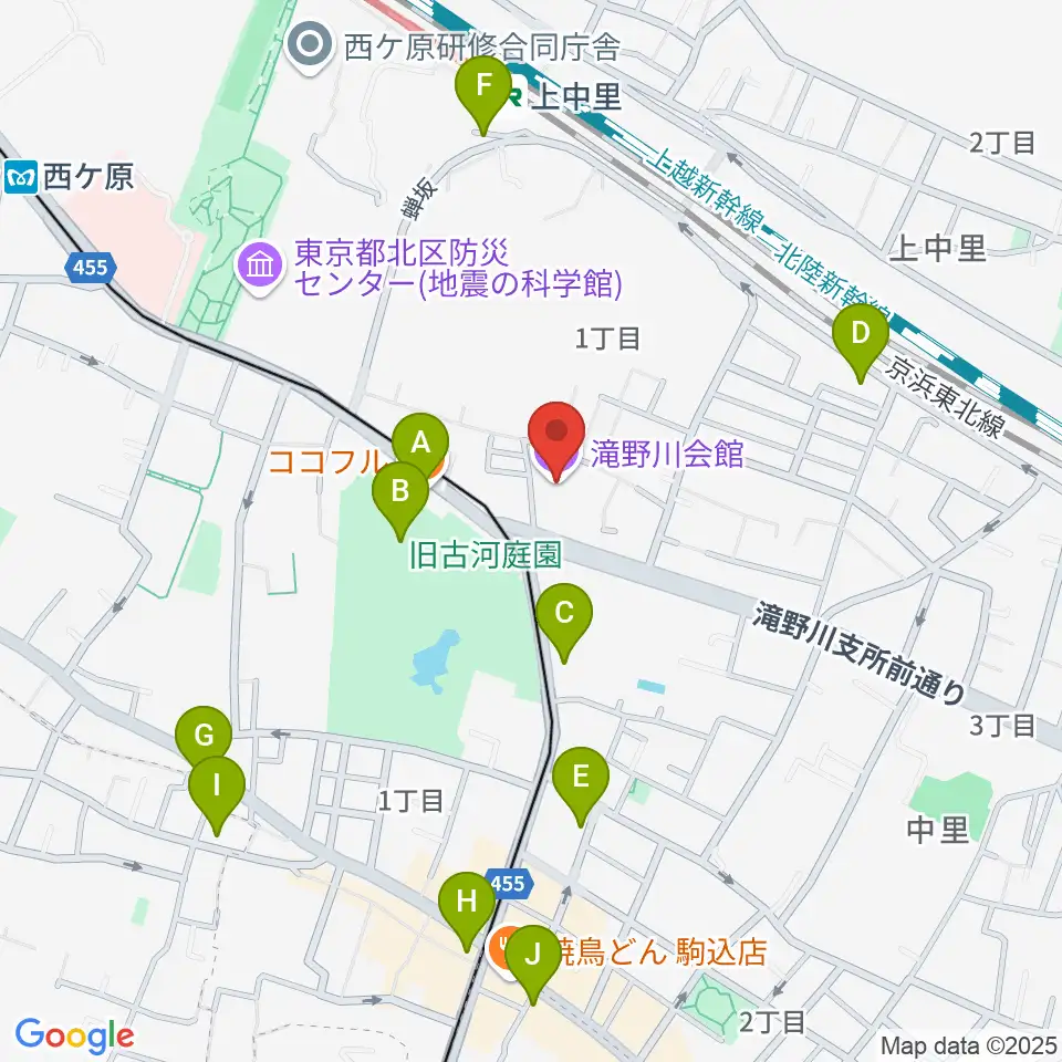 滝野川会館周辺のカフェ一覧地図