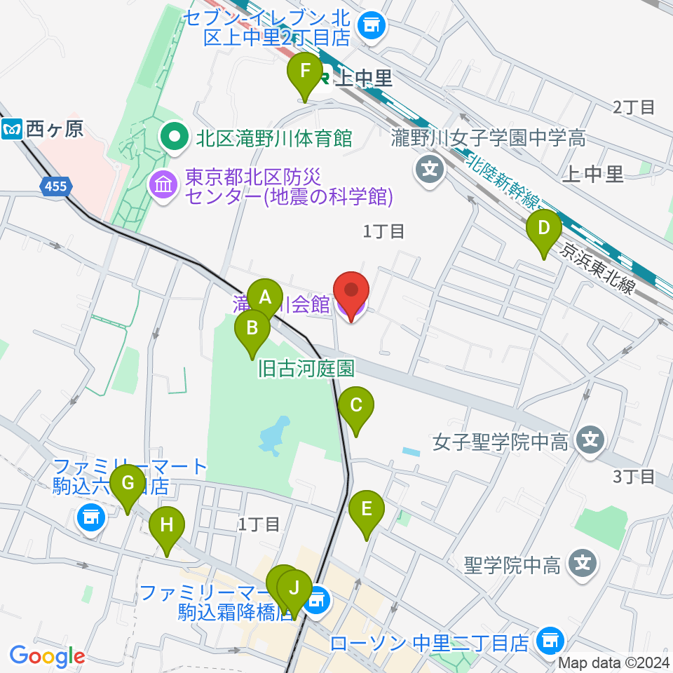 滝野川会館 音楽スタジオ周辺のカフェ一覧地図