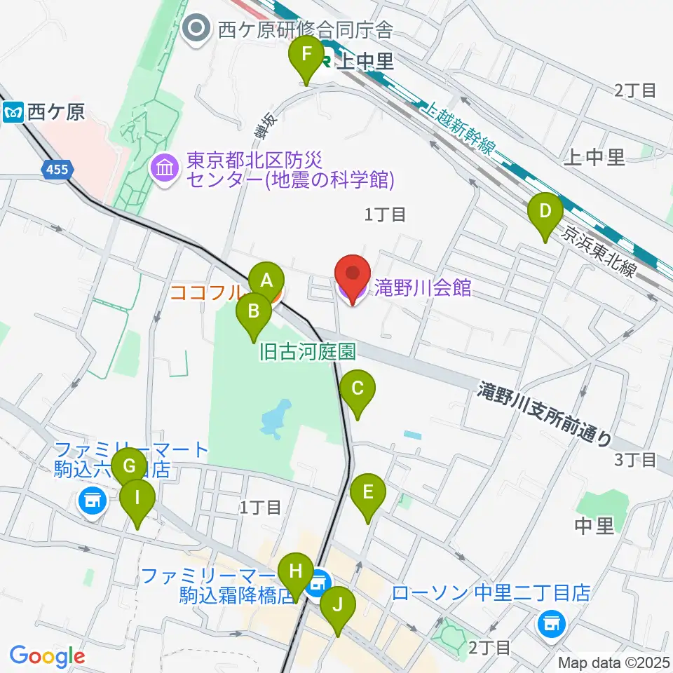滝野川会館 音楽スタジオ周辺のカフェ一覧地図