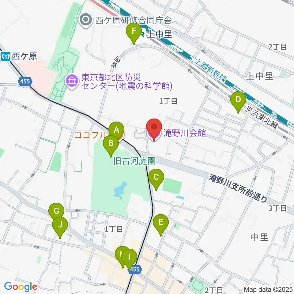 滝野川会館 音楽スタジオ周辺のカフェ一覧地図