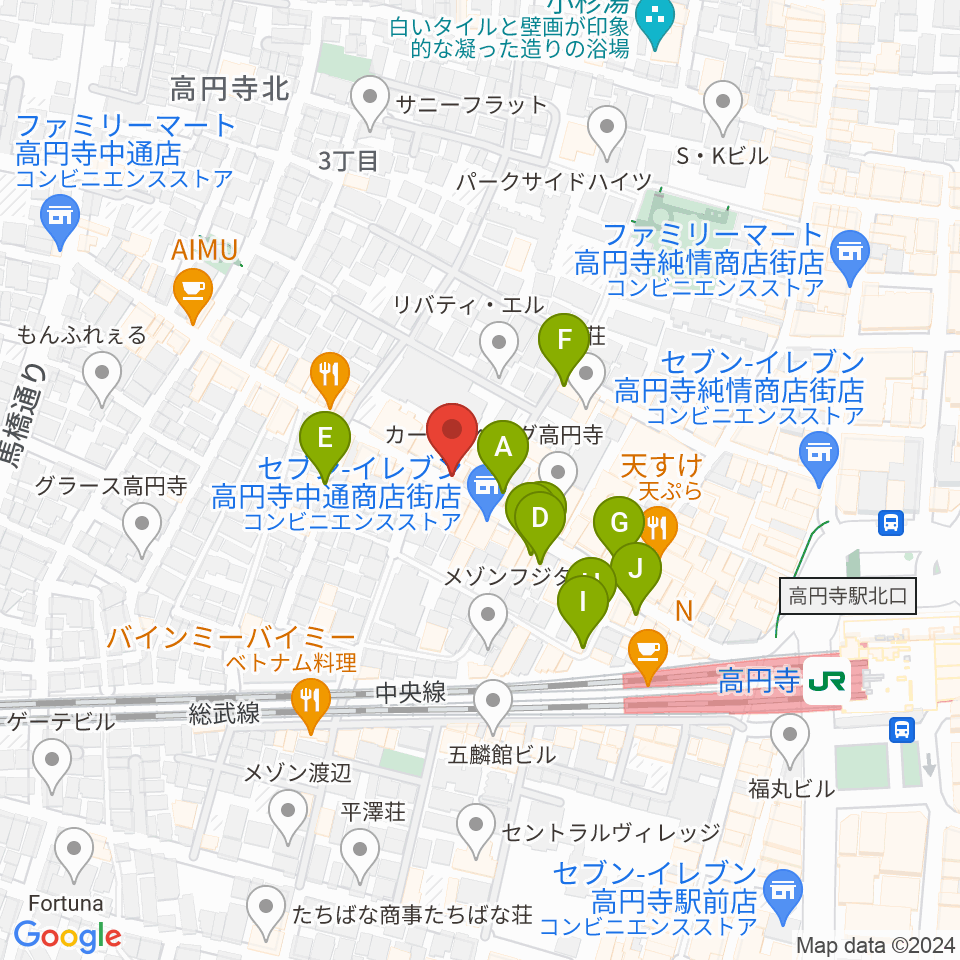高円寺ShowBoat周辺のカフェ一覧地図