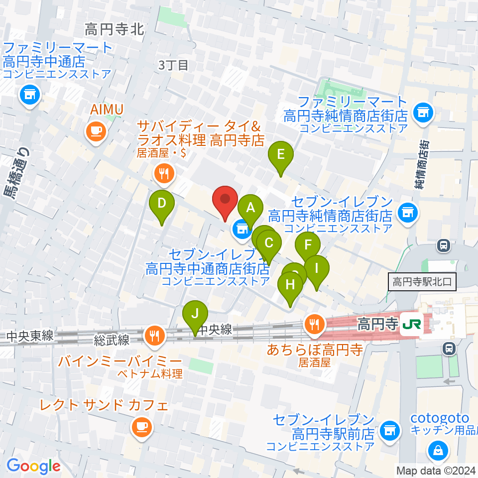 高円寺ShowBoat周辺のカフェ一覧地図