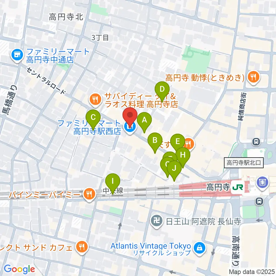 高円寺ShowBoat周辺のカフェ一覧地図