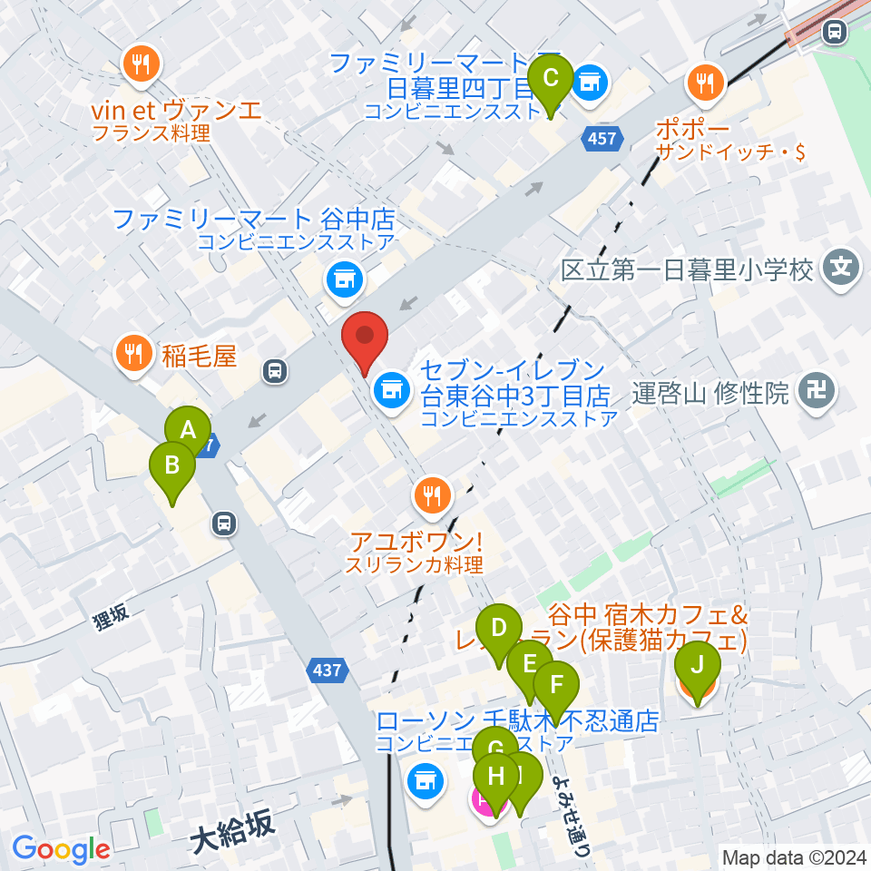 やなか音楽ホール周辺のカフェ一覧地図