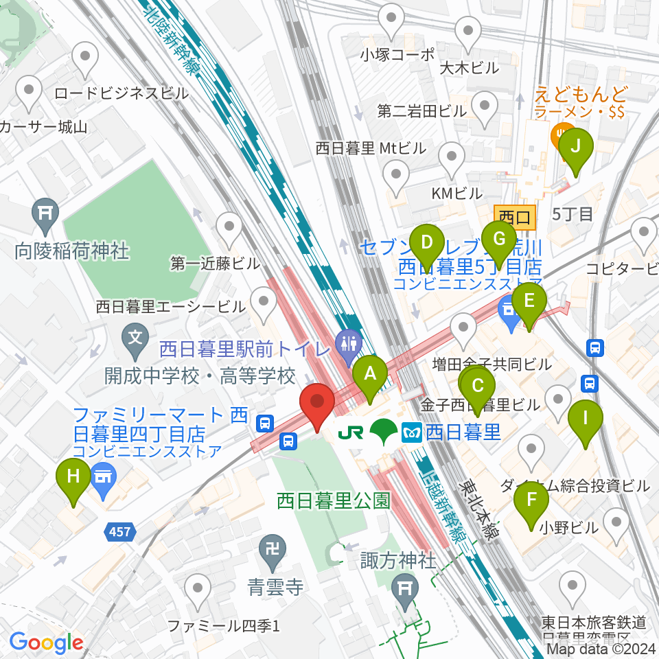 ハート音楽院東京 西日暮里教室周辺のカフェ一覧地図