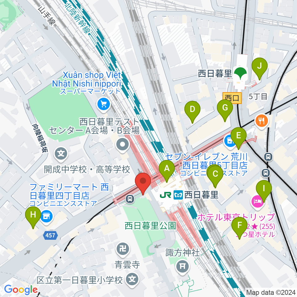 ハート音楽院東京 西日暮里教室周辺のカフェ一覧地図