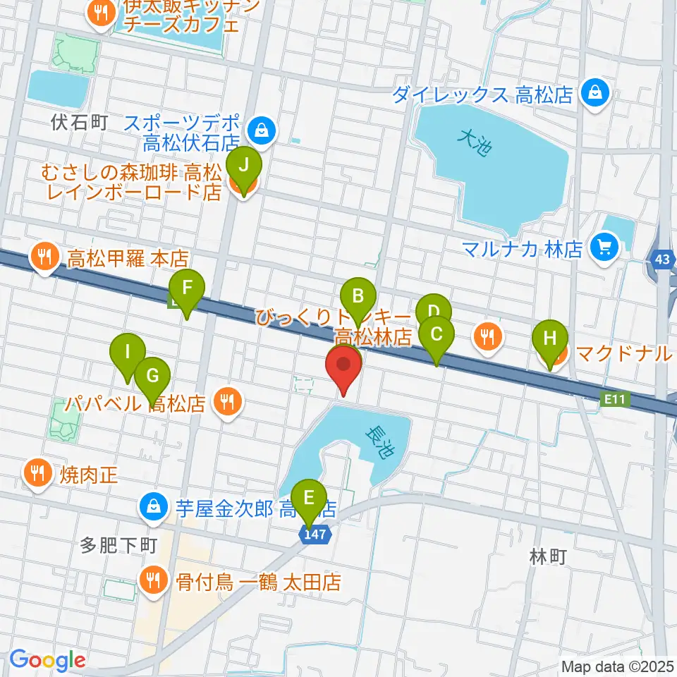 KUSAKA音楽教室周辺のカフェ一覧地図