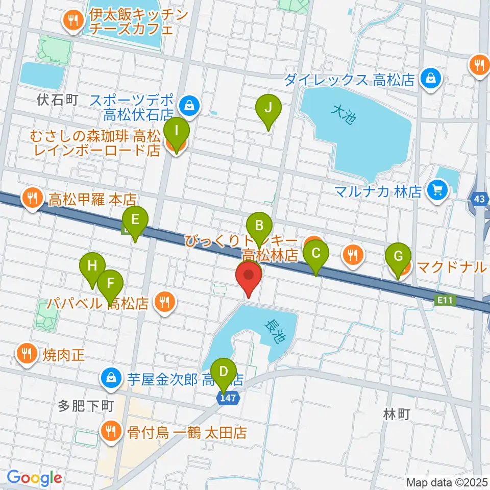 KUSAKA音楽教室周辺のカフェ一覧地図