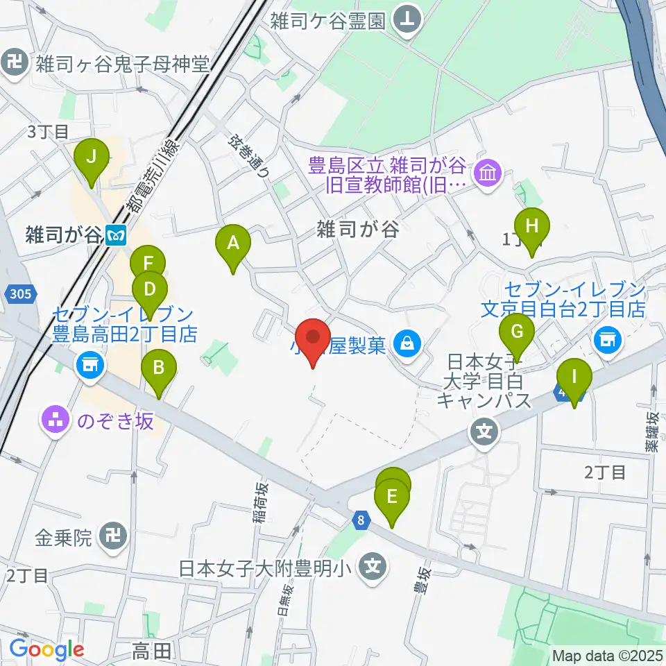 雑司が谷音楽堂周辺のカフェ一覧地図
