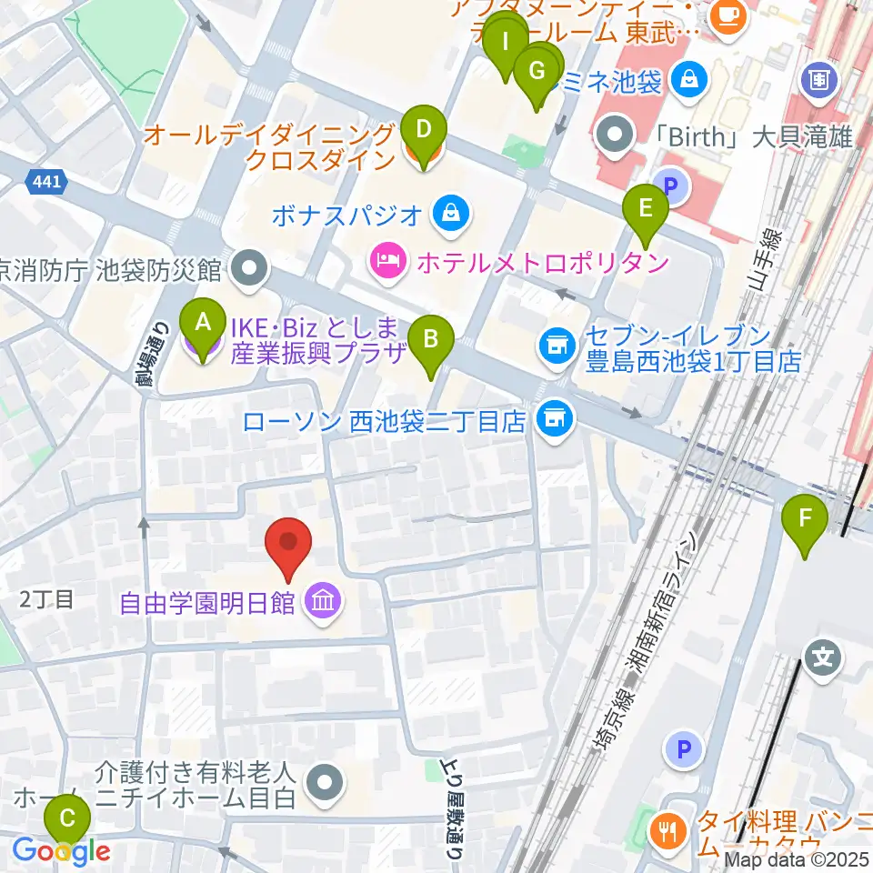 自由学園明日館周辺のカフェ一覧地図