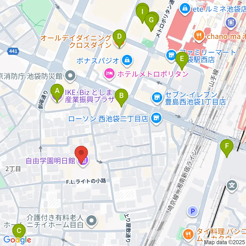 自由学園明日館周辺のカフェ一覧地図