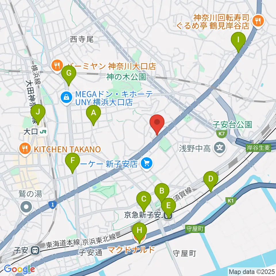日本ピアノギャラリー横浜店周辺のカフェ一覧地図