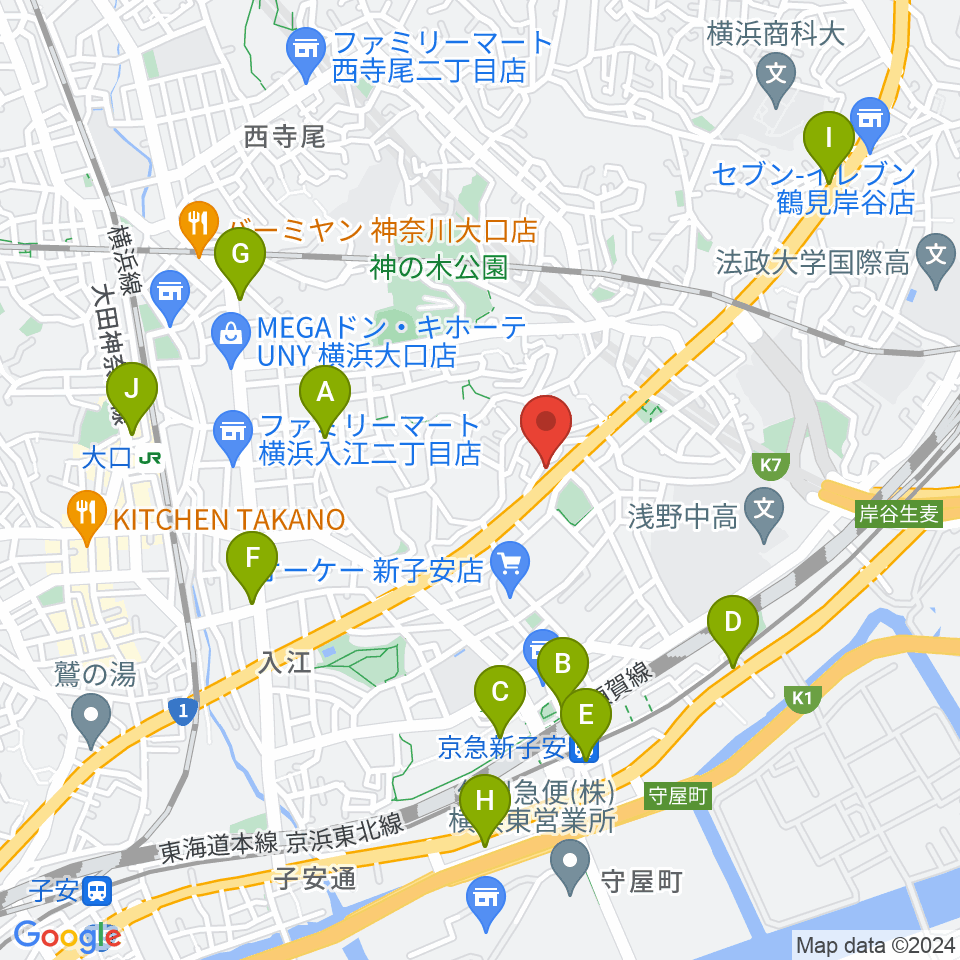 日本ピアノギャラリー横浜店 D-Studio周辺のカフェ一覧地図