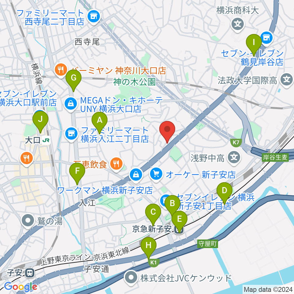 日本ピアノギャラリー横浜店 D-Studio周辺のカフェ一覧地図