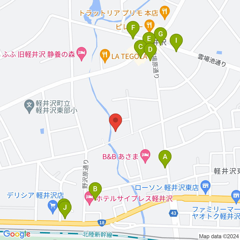 軽井沢ヴィラセシリア音楽堂周辺のカフェ一覧地図