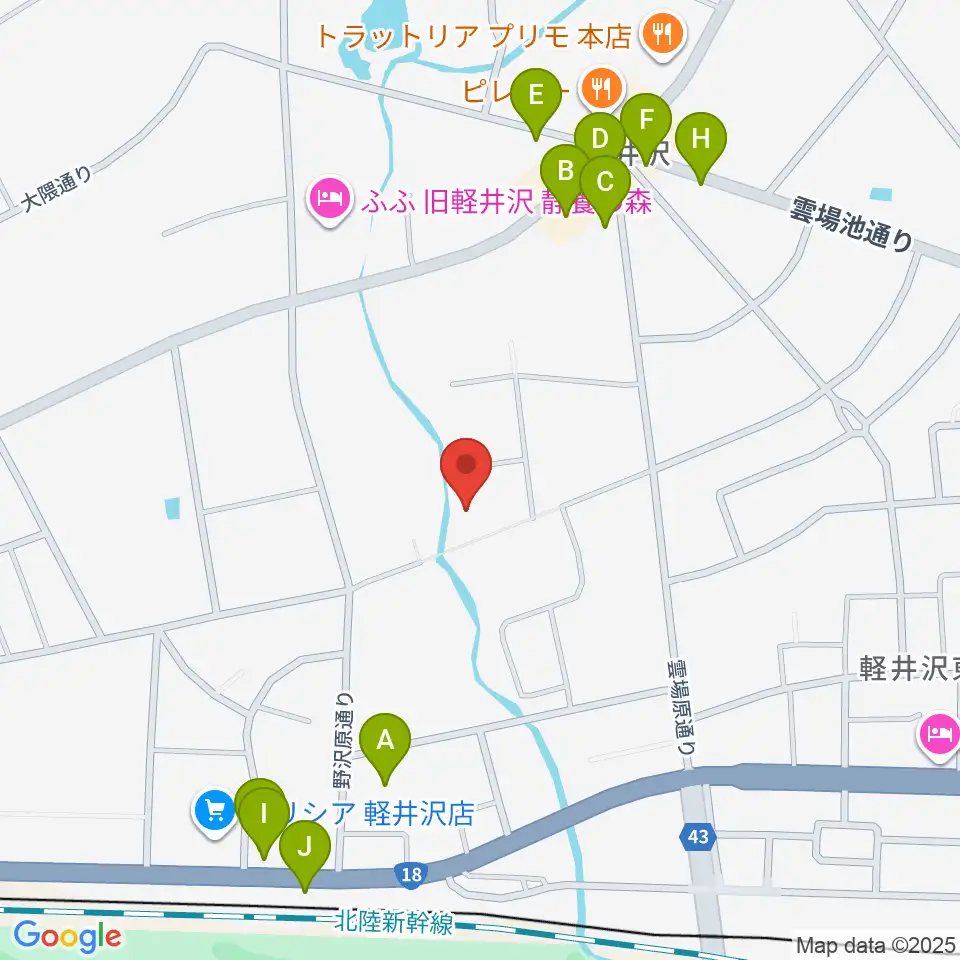 軽井沢ヴィラセシリア音楽堂周辺のカフェ一覧地図