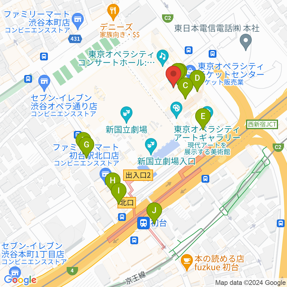 NTT ICC周辺のカフェ一覧地図