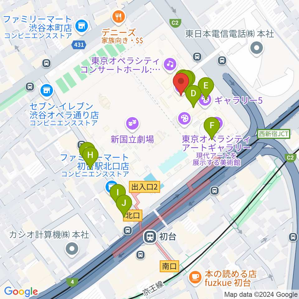 NTT ICC周辺のカフェ一覧地図